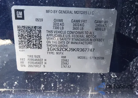 2019 GMC Yukon Denali from USA, damaged, VIN 1GKS2CKJ5KR367747